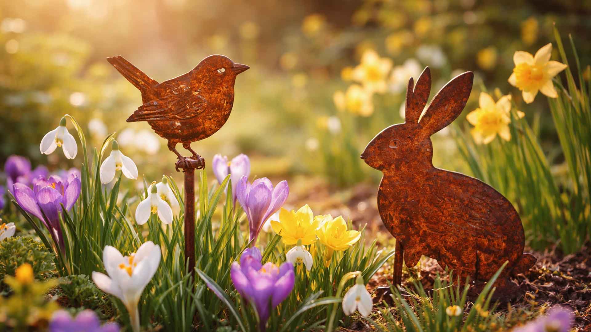 Frühlingsästhetik im Beet: Edelrost-Silhouetten im Zusammenspiel mit Frühblühern