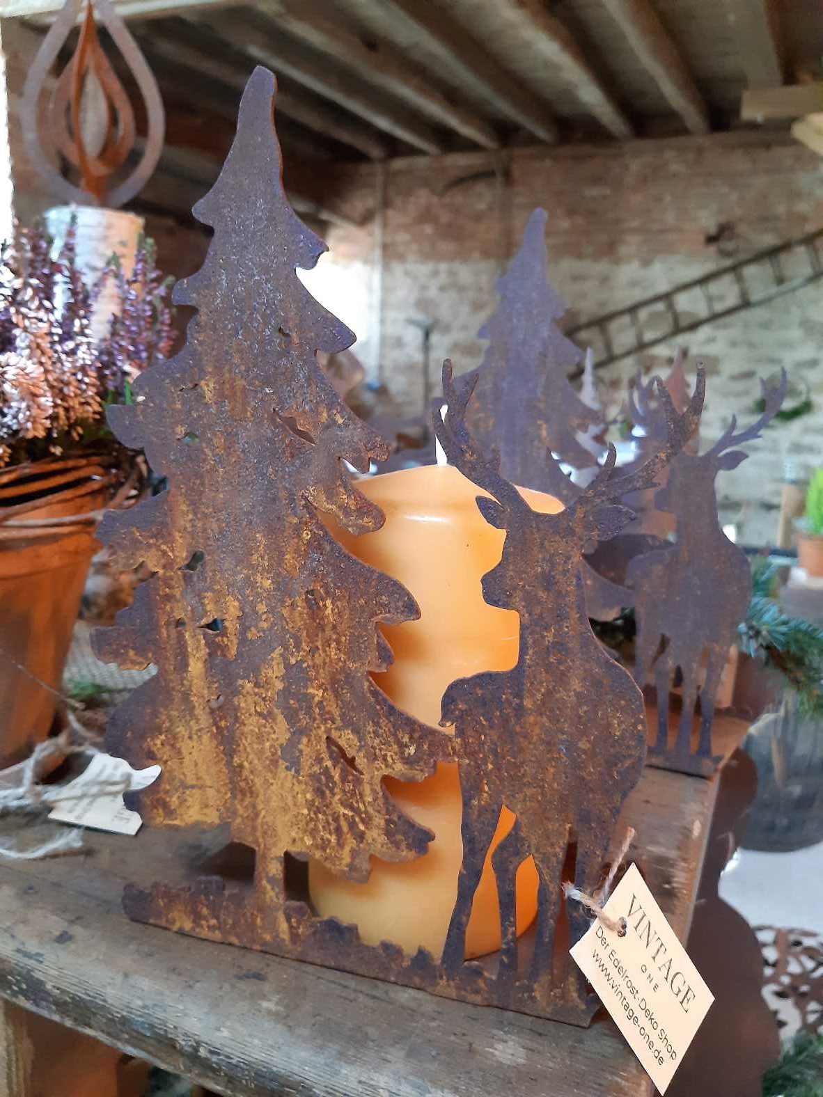 Tealight holder with deer and forest