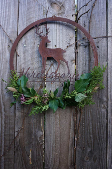 Rust Patina Sign Deer "Welcome In"