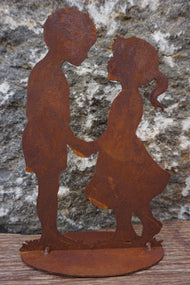Patina Figure Child Couple "LOVE"