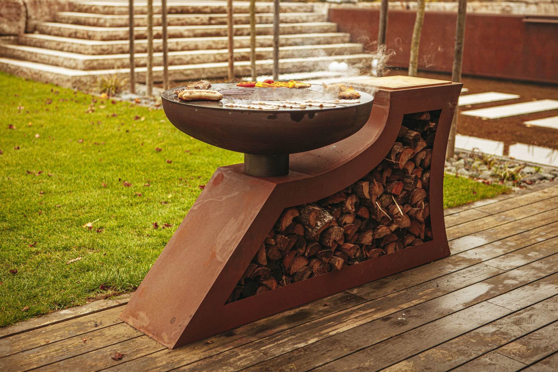 Charcoal Grill - L-shape - incl. plancha
