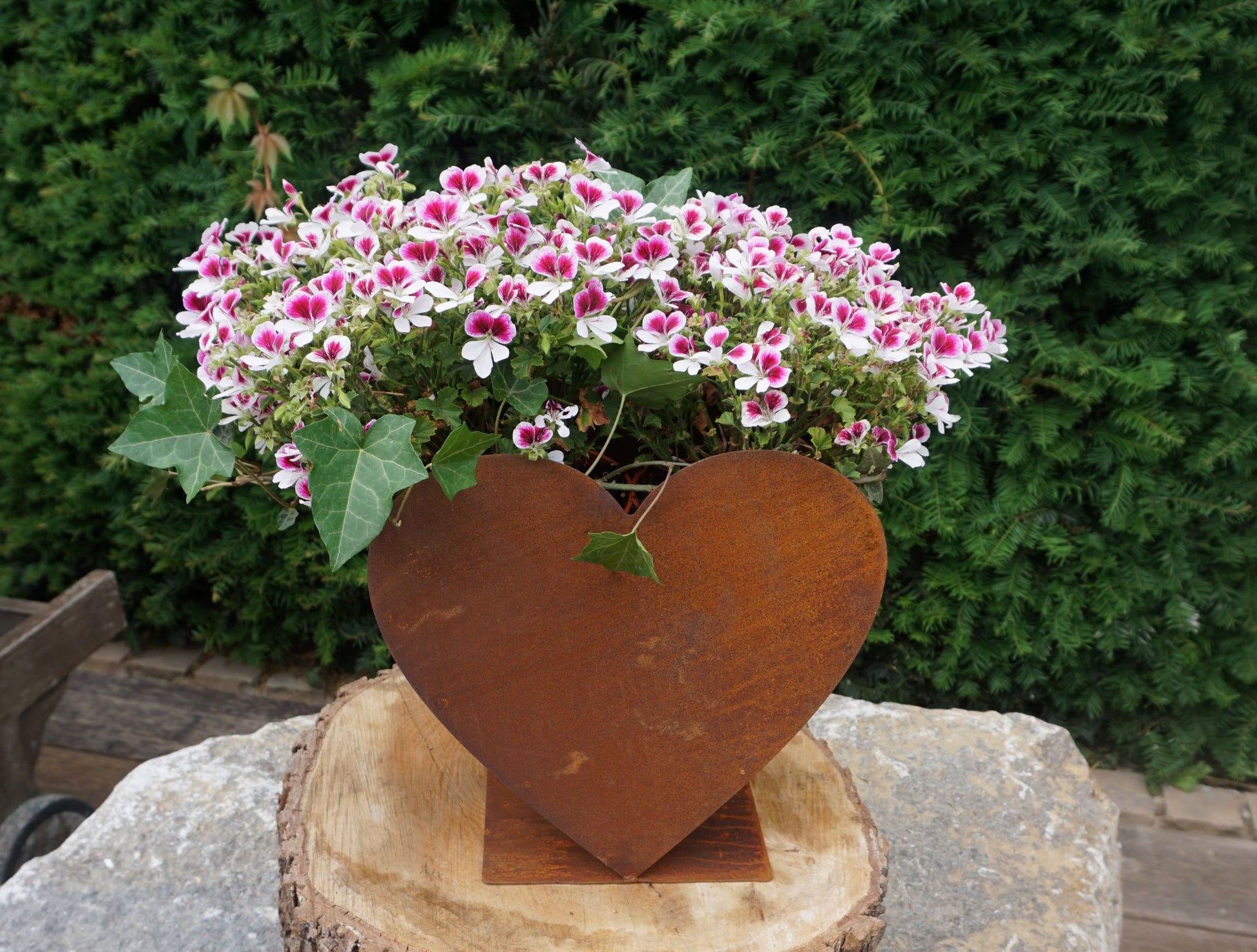 Large Heart-Shaped Planter in Rusted Metal