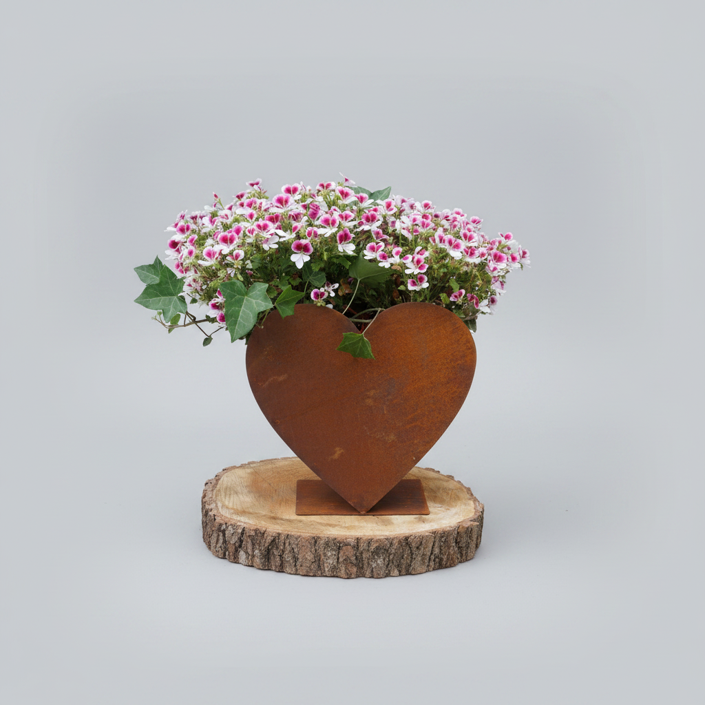 Large Heart-Shaped Planter in Rusted Metal