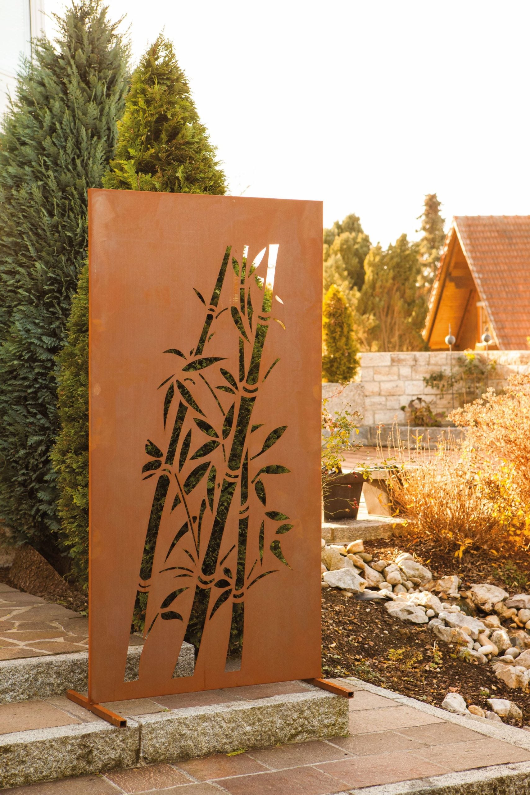Corten Steel Privacy Screen - Bamboo -