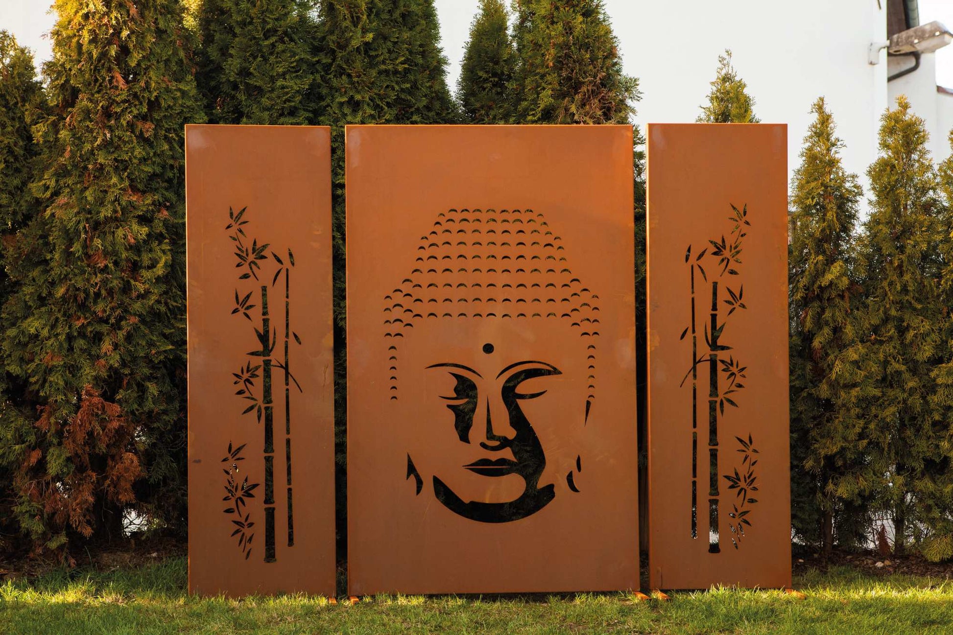 Paravent décoratif en acier Corten "Bouddha" 3 pièces