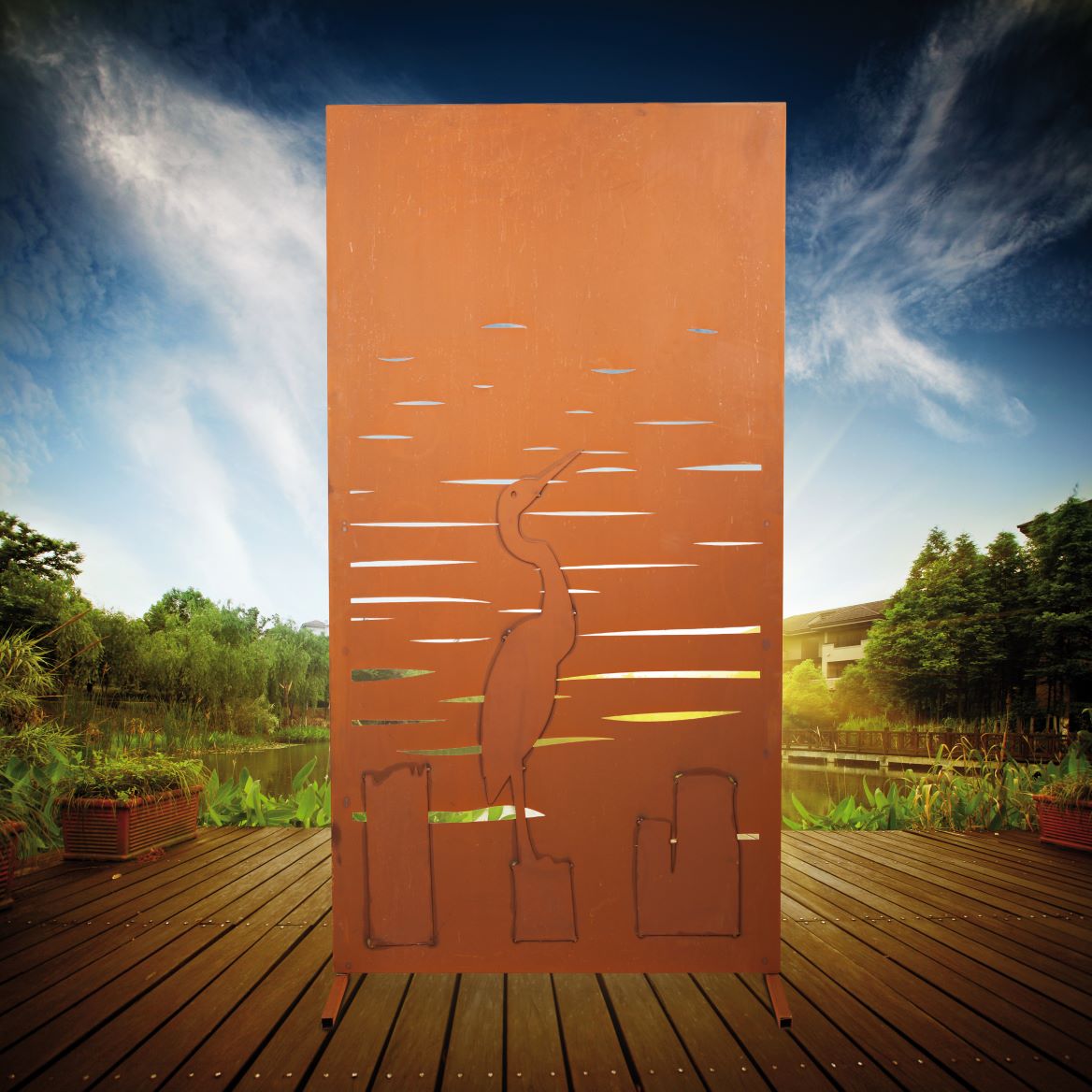 Edelrost Sichtschutzwand - Kranich -