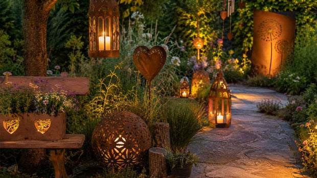Garten gemütlich gestalten: 15 Ideen mit Laternen, Windspielen und Edelrost-Deko