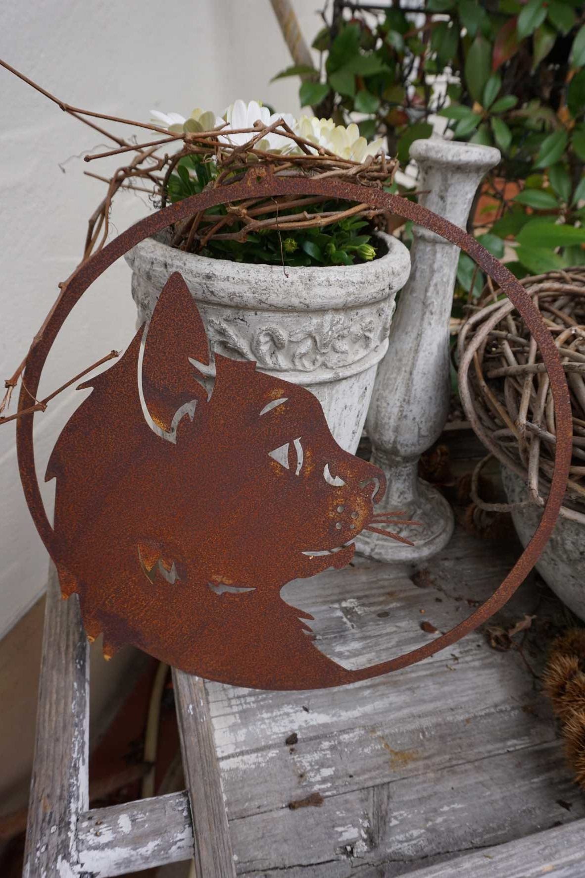 Edelrost Ring mit einer Katze als Motiv