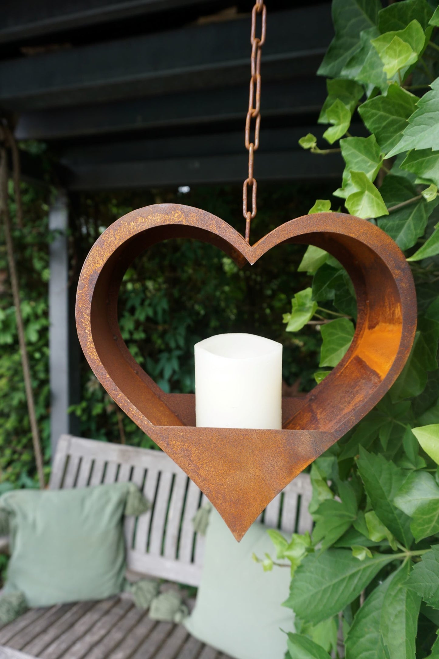 Edelrost Herz mit Kette zum Befüllen Haus und Garten Deko