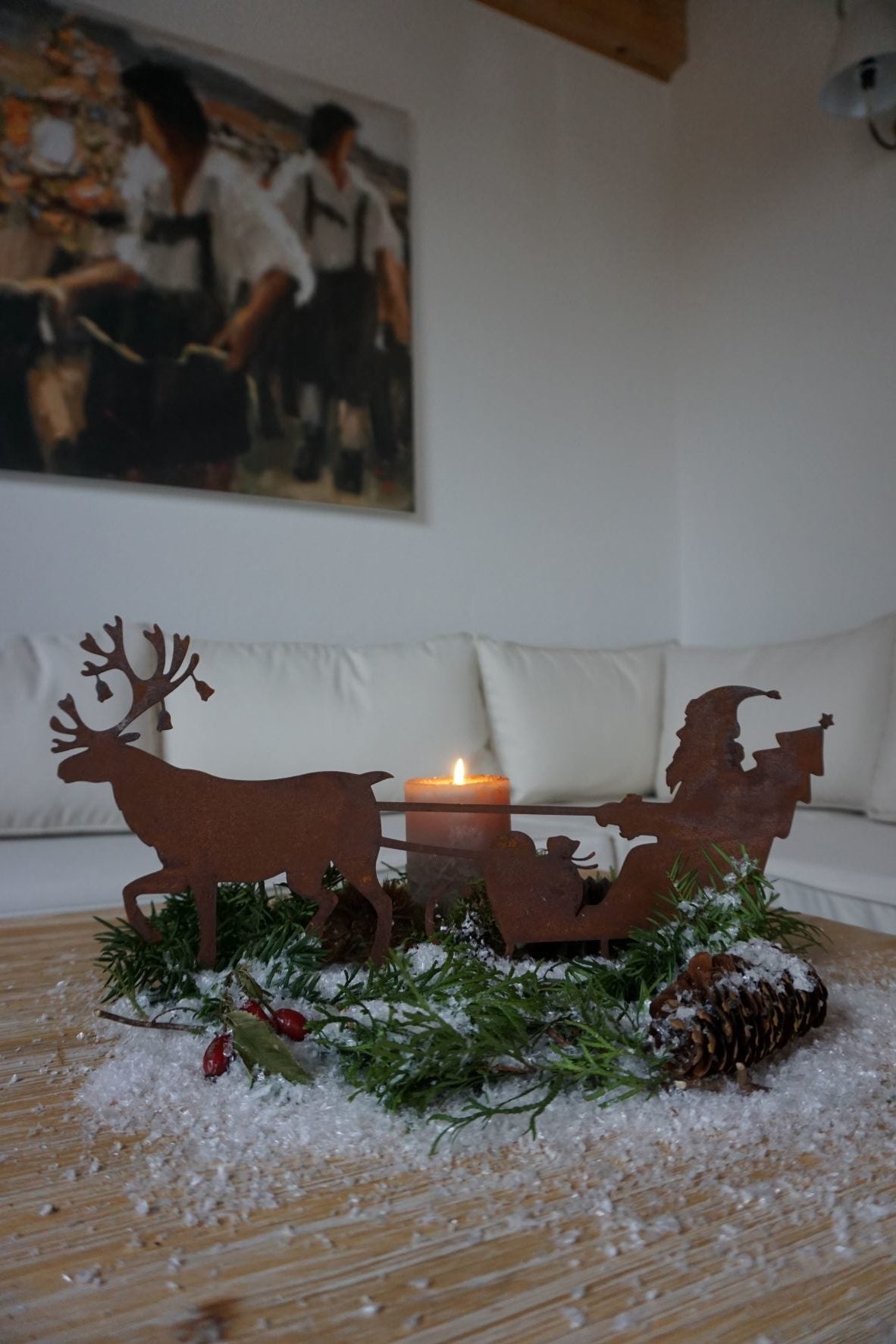 Edelrost Weihnachtsmann auf Schlitten