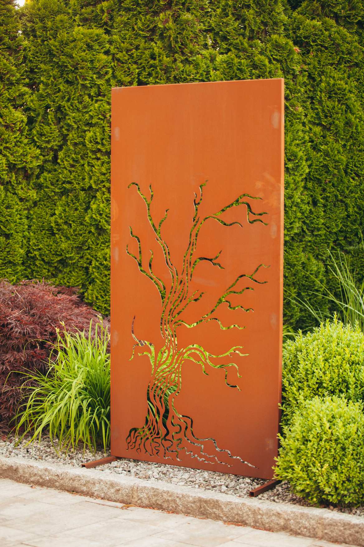 Paroi brise-vue en acier Corten - Arbre -