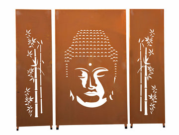 Paravent décoratif en acier Corten "Bouddha" 3 pièces