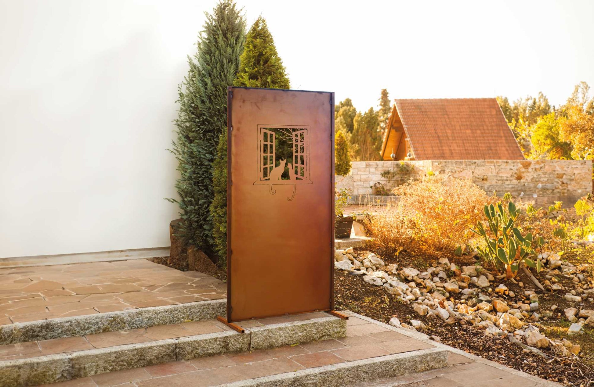 Brise-vue en acier Corten - Fenêtre de chat -