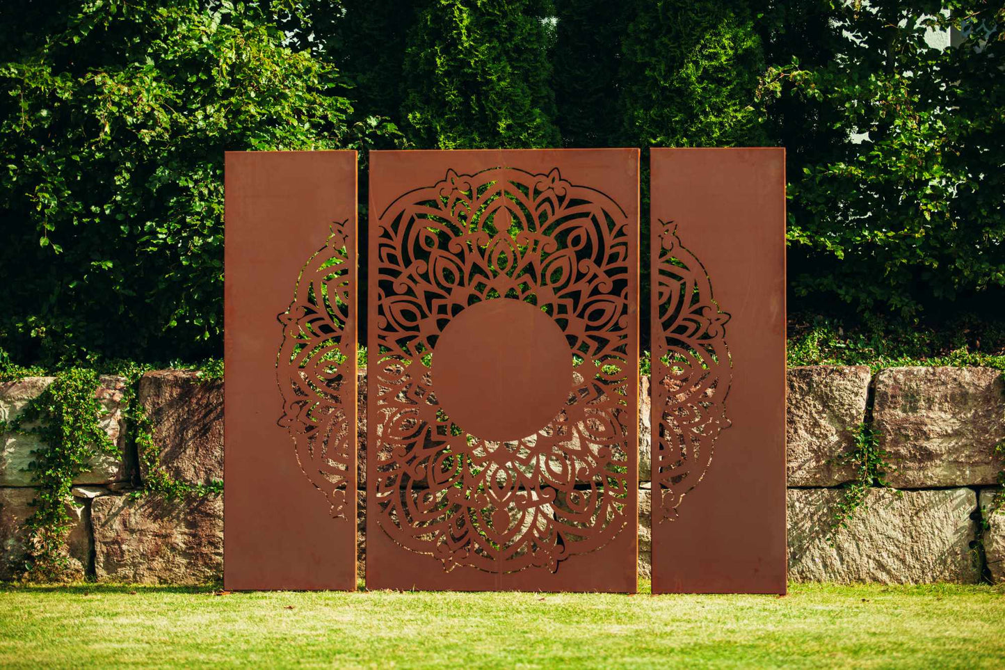 Edelrost Sichtschutzwand  "Mandala" 3-teilig