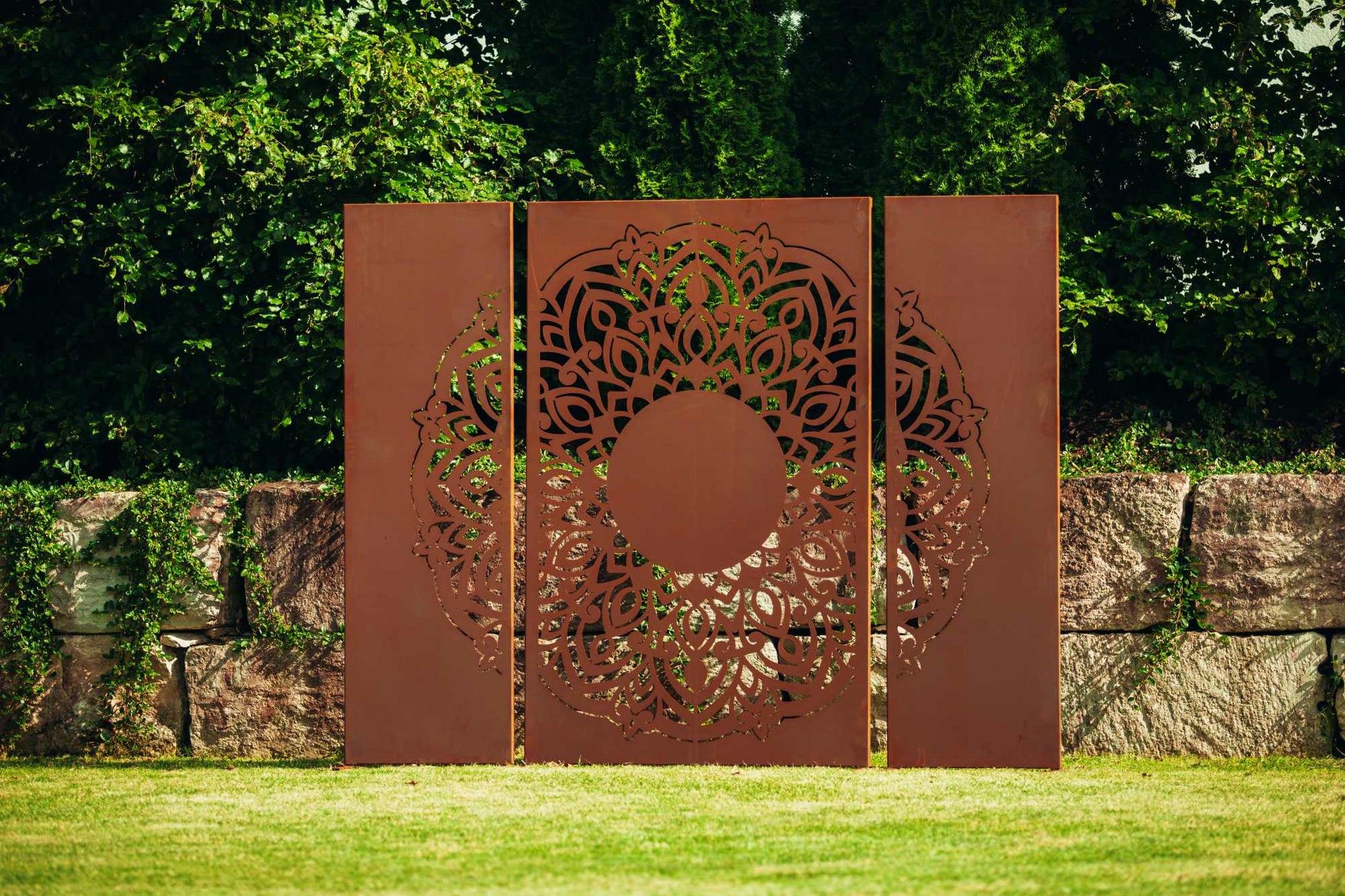 Edelrost Sichtschutzwand  "Mandala" 3-teilig