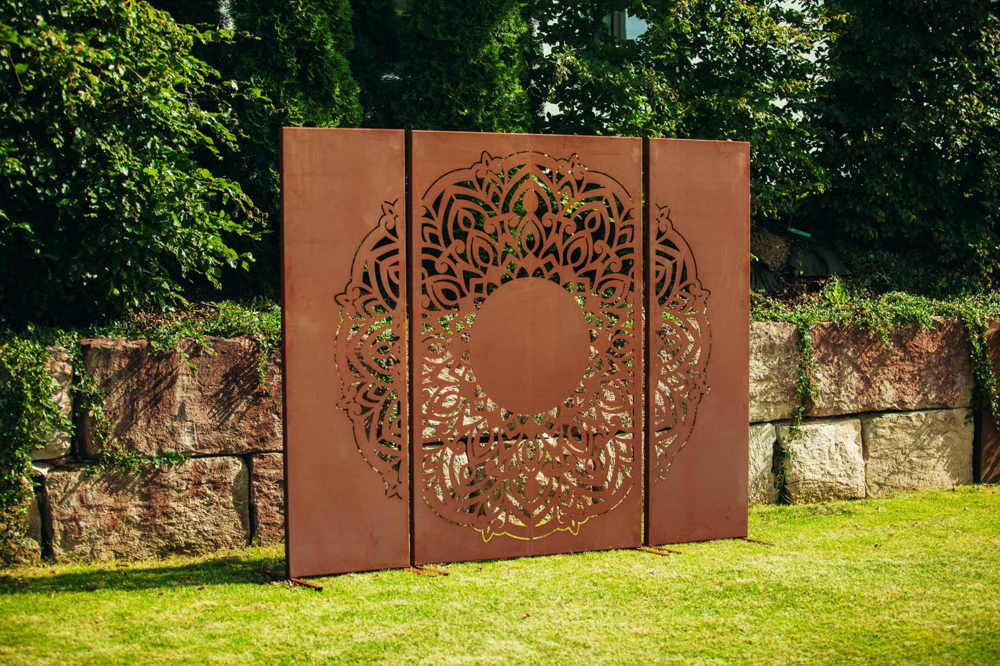 Edelrost Sichtschutzwand  "Mandala" 3-teilig
