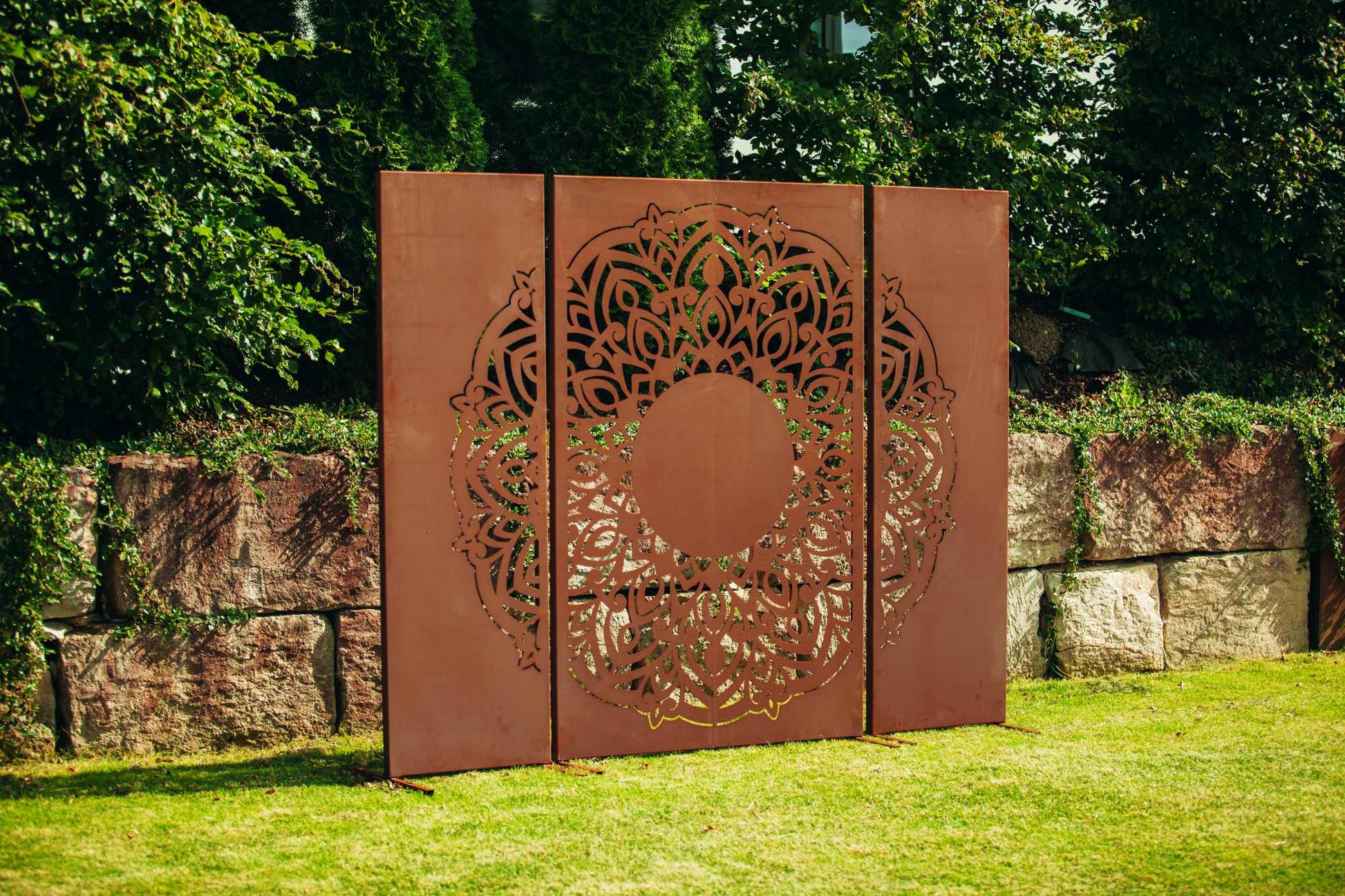 Edelrost Sichtschutzwand  "Mandala" 3-teilig