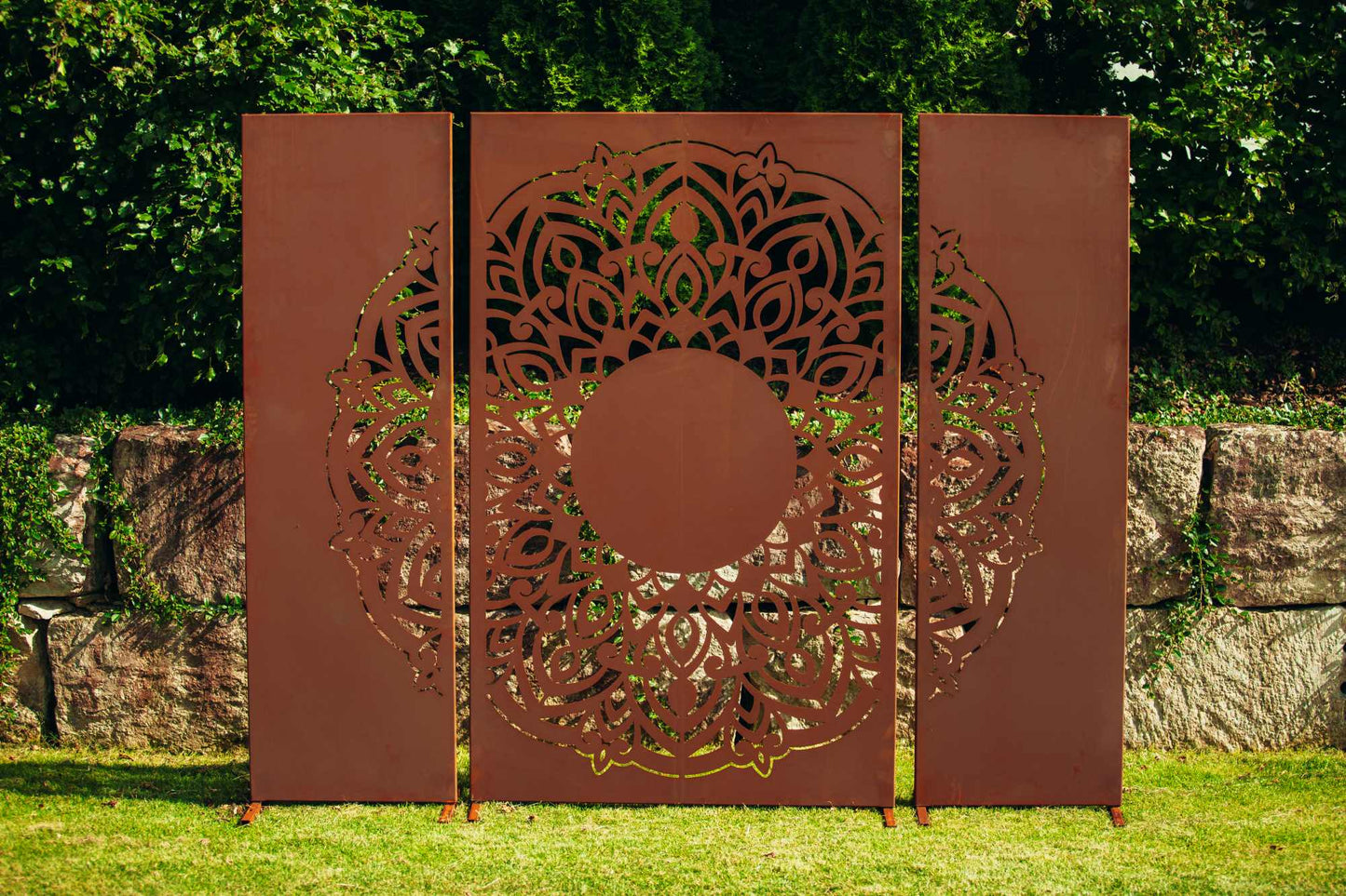 Edelrost Sichtschutzwand  "Mandala" 3-teilig