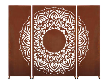Écran d'intimité en acier Corten "Mandala" 3 pièces