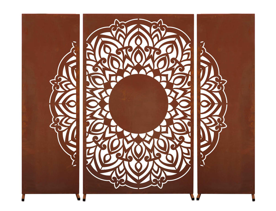 Edelrost Sichtschutzwand  "Mandala" 3-teilig