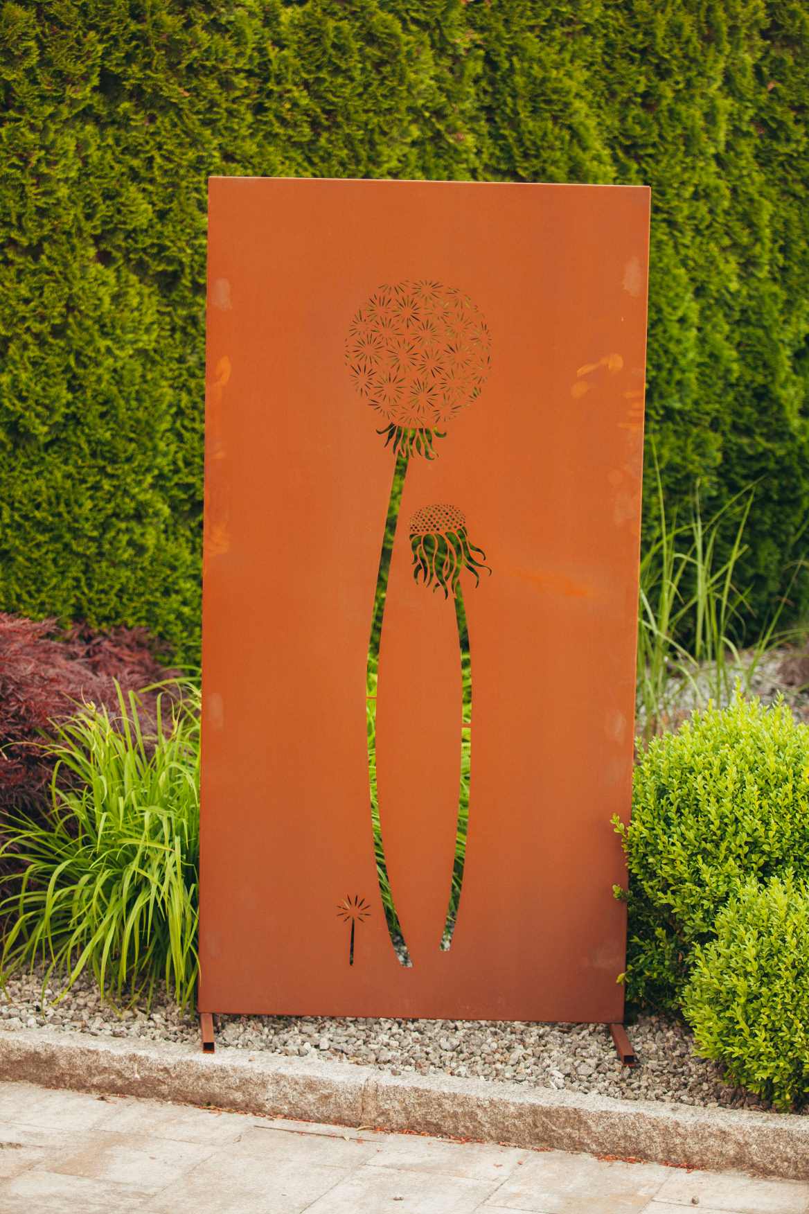 Edelrost Sichtschutzwand "Pusteblumen-Paar"