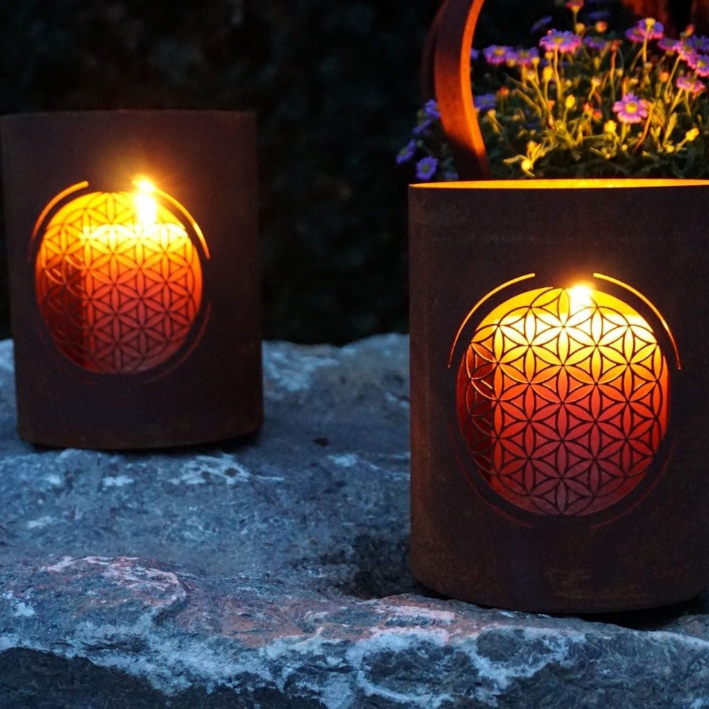Edelrost Windlicht Blume des Lebens Haus und Garten Deko