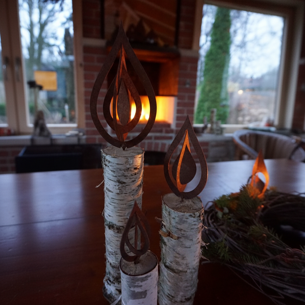 Flammes en acier corten, lot de 3