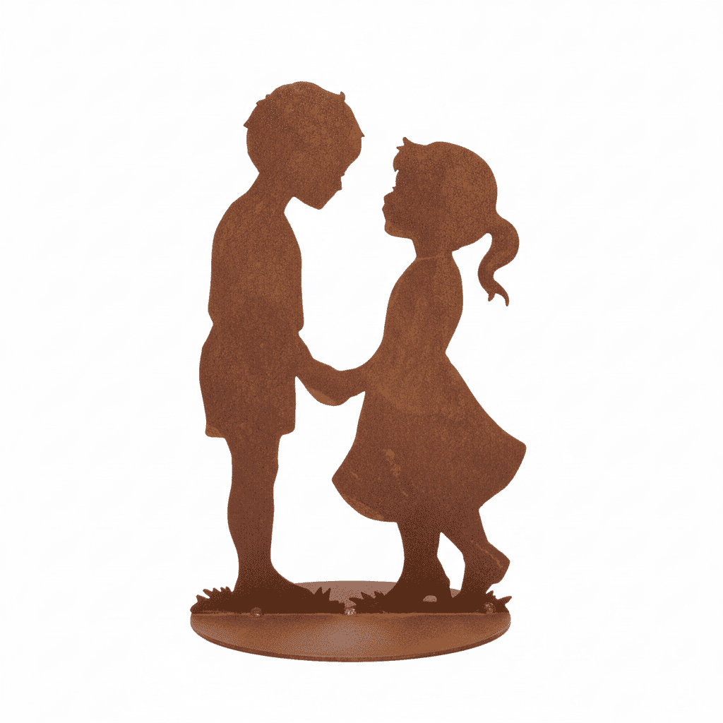 Statue rouillée couple d'enfants "LOVE"
