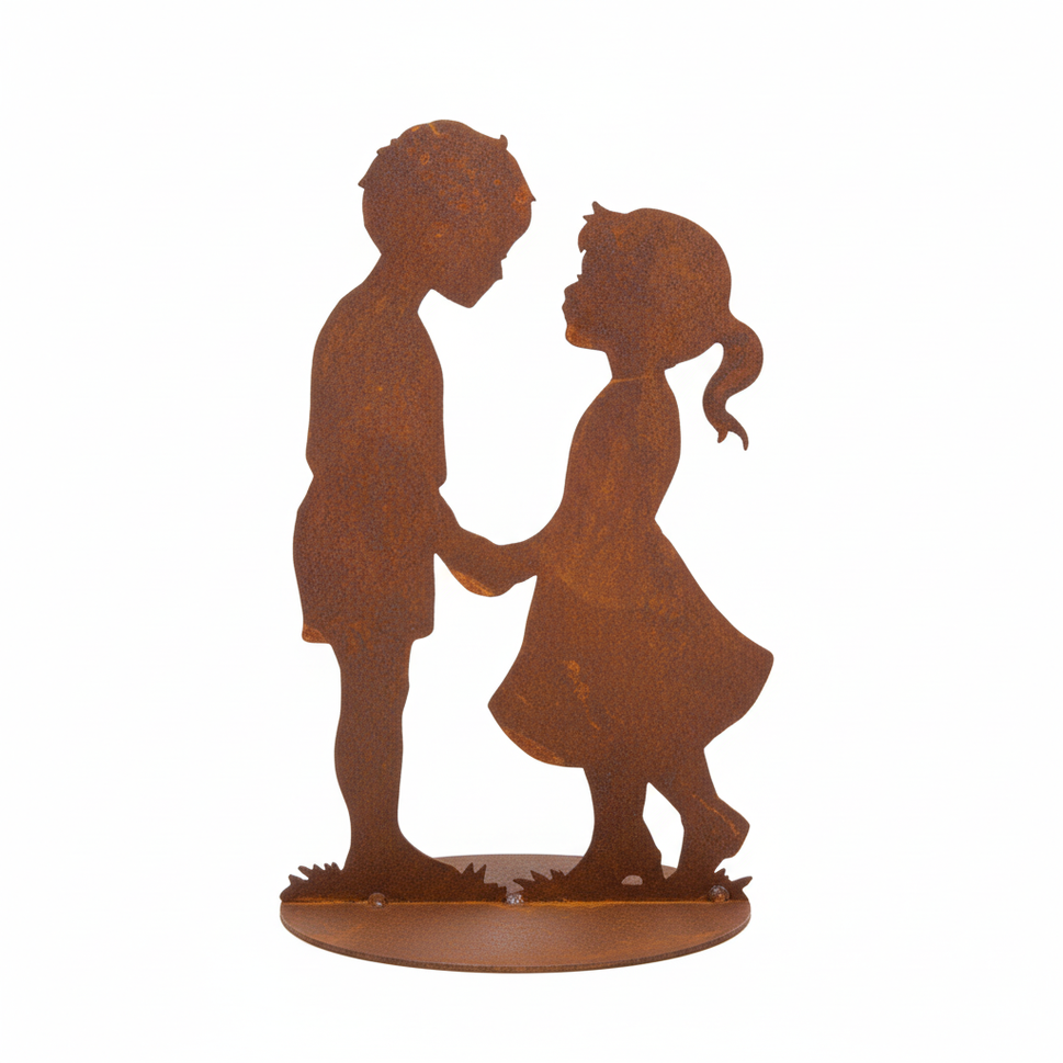 Patina Figure Child Couple "LOVE"
